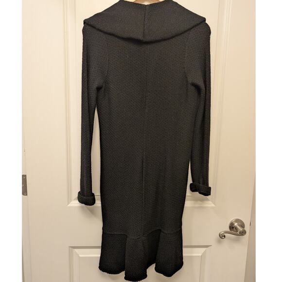 Moth Anthropologie Pure Merino Wool Ruffled Long Cardigan Sweater Black XS Twill - Picture 2 of 4